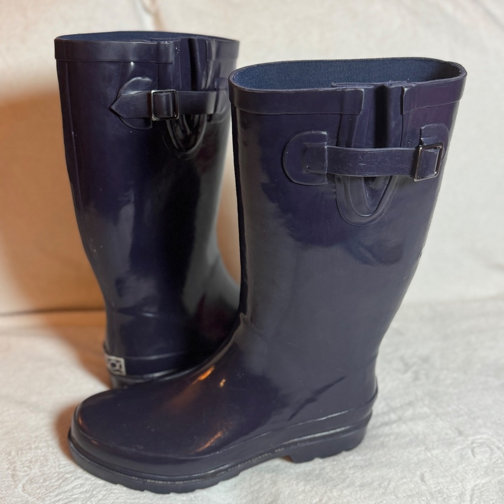 Women's Sugar Rubber Rain Boots, Mid-Calf Solid Navy, Waterproof Garden Size 8M